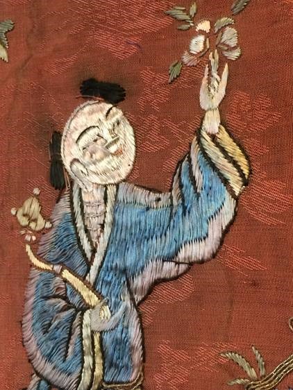 A fine Chinese late 19th century/early 20th century part wall hanging, depicting figures riding - Image 7 of 14
