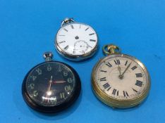 Three pocket watches, including a 'Superior Railway Time Keeper', a cockpit type watch and one