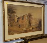 W. R. Robinson, watercolour, signed, dated 1844, 'Cattle resting by a ruin', 33 x 49cm