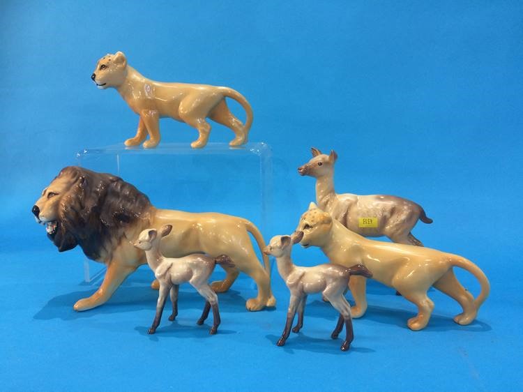 Three Beswick Lions, a Beswick Doe and two Fauns (6) - Image 2 of 2