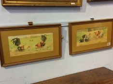 Pair, R. E. Mertens, watercolour, signed, 'Cock fighting', 14 x 30cm