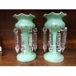 Pair of jade green table lustres