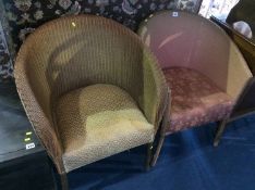 Gold Lloyd Loom chair and a basket chair