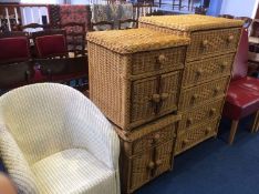 Lloyd Loom chair and three pieces of canework furniture