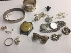 Assorted silver bangle etc. in one bag