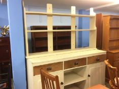 A Victorian painted pine dresser and delft rack