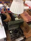 Camping stove, box of assorted and two lamps