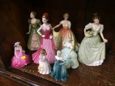 Eight various figures, Royal Doulton and Coalport