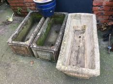 Three troughs and a planter