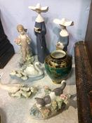 Various Lladro figures and a Carlton vase