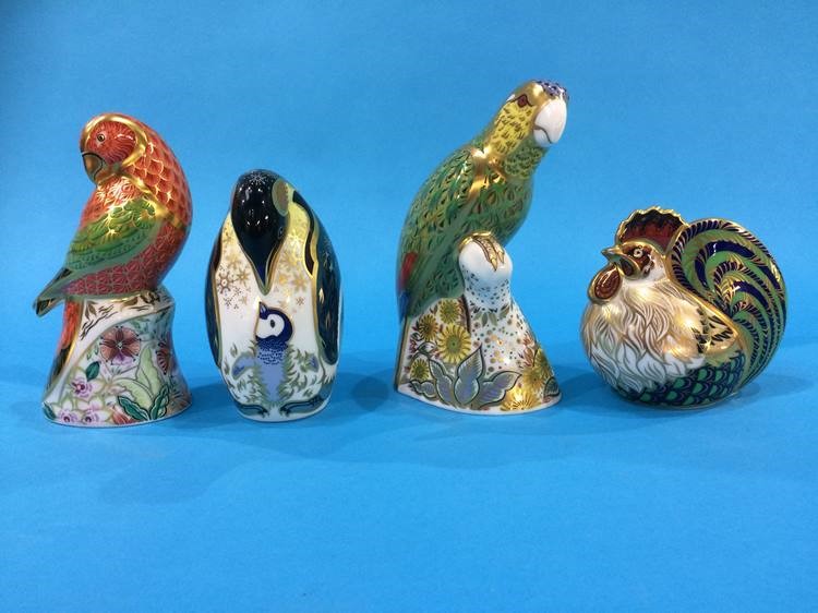 Four Royal Crown Derby paperweights, including 'Penguin', 'Farmyard Cockerel', 'Lorikeet' and ' - Image 2 of 2