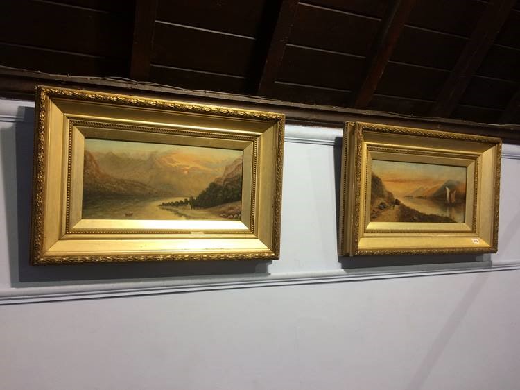 H. Wilson, pair, oil on canvas, 'Lakeland Landscape', 24 x 49cm