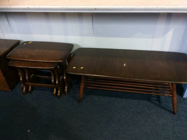 Oak blanket box, nest of tables and Ercol coffee table - Image 2 of 3