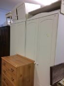 Pair of modern wardrobes, laminate chest of drawers and a reproduction mahogany 1/2 moon table