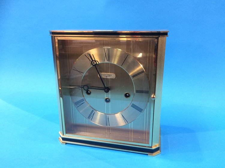 A Longines mantle clock designed by Franz Hermle, with eight day movement and strike action, 22cm