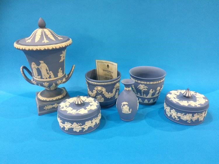 A Wedgwood blue jasperware 'Loving Cup' and five other pieces - Image 2 of 2