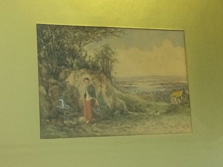 Watercolour, monogrammed, dated 1898, 'Landscape with lady collecting water from a well', 18 x 26cm - Image 3 of 3