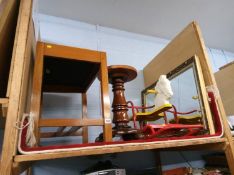 A rocking horse, occasional table, mirror etc.