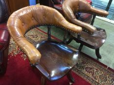 Pair of Edwardian mahogany and leather swivel office chairs