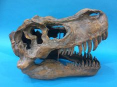 A cast resin T-Rex skull