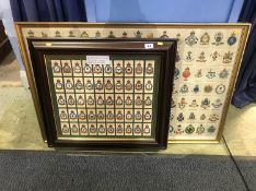 Fifty framed cigarette cards showing RAF Squadrons and one hundred and ten framed crests and