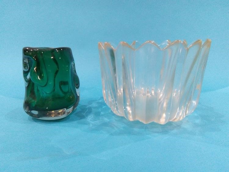 An Orrefors glass vase and a green Whitefriars vase (2)