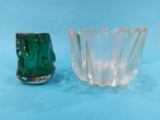 An Orrefors glass vase and a green Whitefriars vase (2)