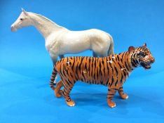 A Beswick standing tiger and a large Beswick dapple grey horse