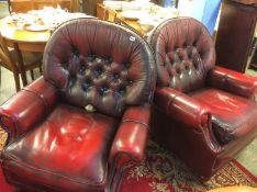 Pair of leather button armchairs
