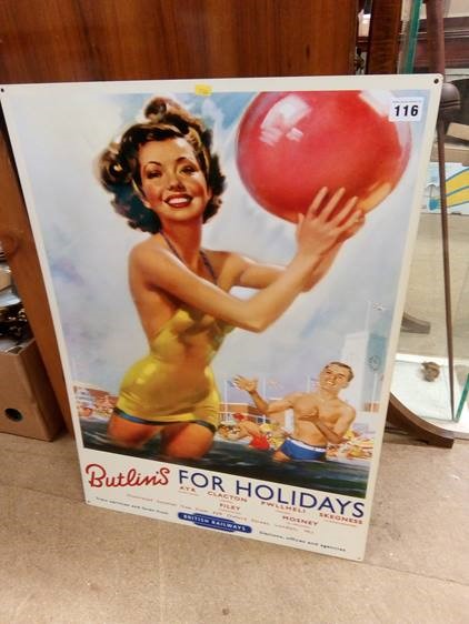 A metal advertising sign, 'Butlins For Holidays' - Image 2 of 2