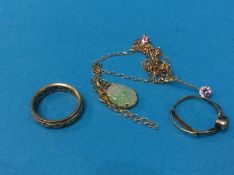 Bag of assorted jewellery including jade pendant etc.