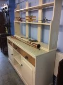 Painted Victorian pine dresser and delft rack