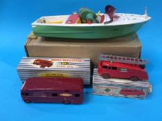 A Dinky fire engine, 955, horse box, 981 and a boxed Lima motor boat (3)