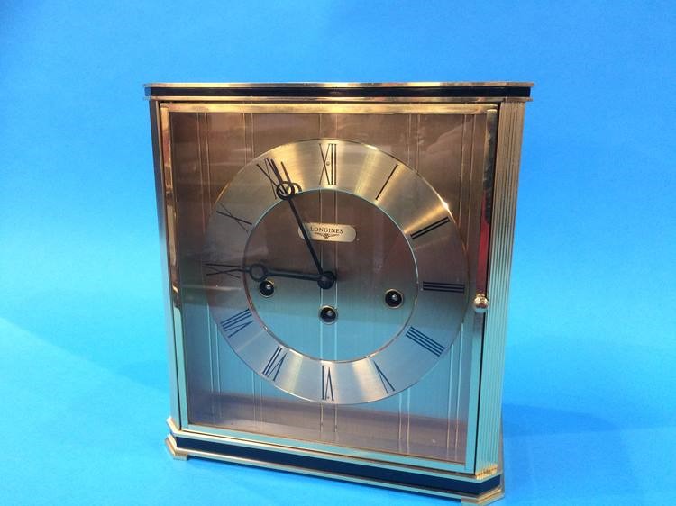 A Longines mantle clock designed by Franz Hermle, with eight day movement and strike action, 22cm - Image 2 of 5