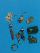 Assorted costume jewellery including jade etc.