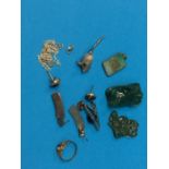 Assorted costume jewellery including jade etc.