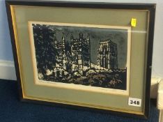 Norman Wade, screen print, limited edition, dated **76, signed, 'Durham Cathedral', 18 x 26cm