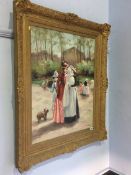 Gilt oil on canvas, Park scene, in gilt frame