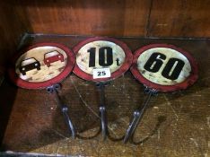 Three Roadside Sign coat hooks