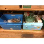 Four boxes of kitchenalia, glass etc.