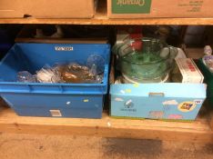 Four boxes of kitchenalia, glass etc.