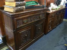 Long Edwardian mahogany sideboard and a secretaire chest