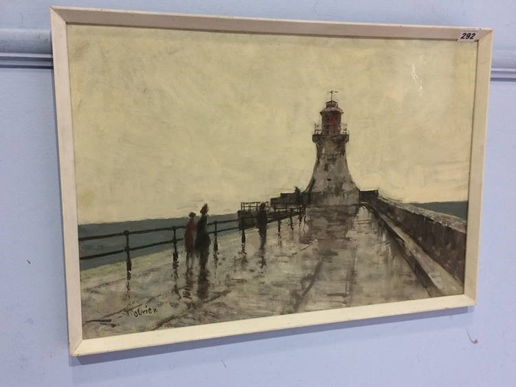 Oil on board, South Shields Pier, Alf O'Brien