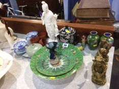Assorted Oriental figures, plates etc.