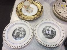 Pair of ribbon plates, Royal Crown Derby coffee can etc.