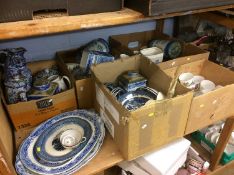 Five boxes of blue and white china etc.