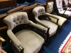 Pair of Edwardian tub chairs and a button back chair