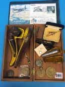A silver cheroot holder, a pipe and case, World War I medal etc.