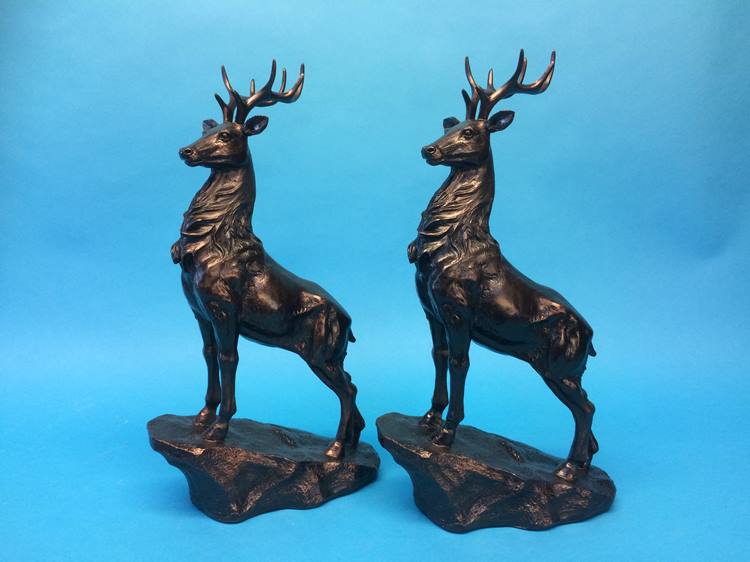 Pair of bronze style stags