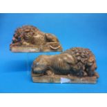 Pair of plaster recumbent Lions